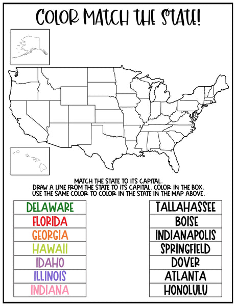 Color the states and match the capital pages â