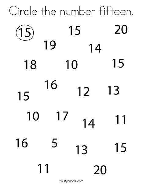Circle the number fifteen coloring page