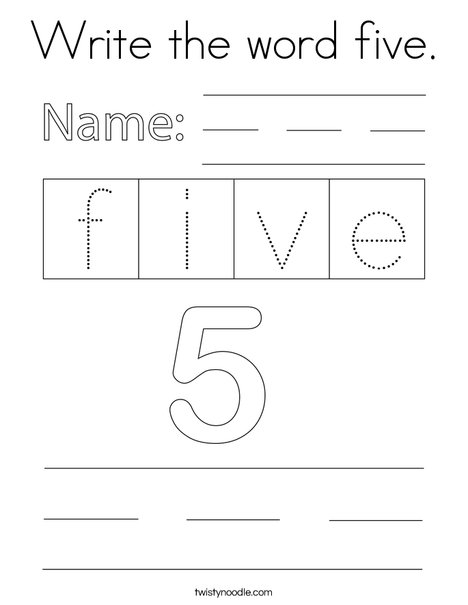 Write the word five coloring page