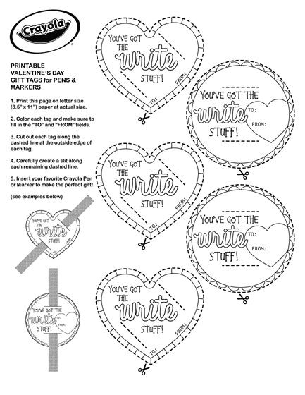 Valentine printable tags for writing supplies