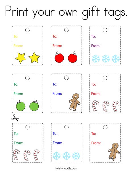 Print your own gift tags coloring page