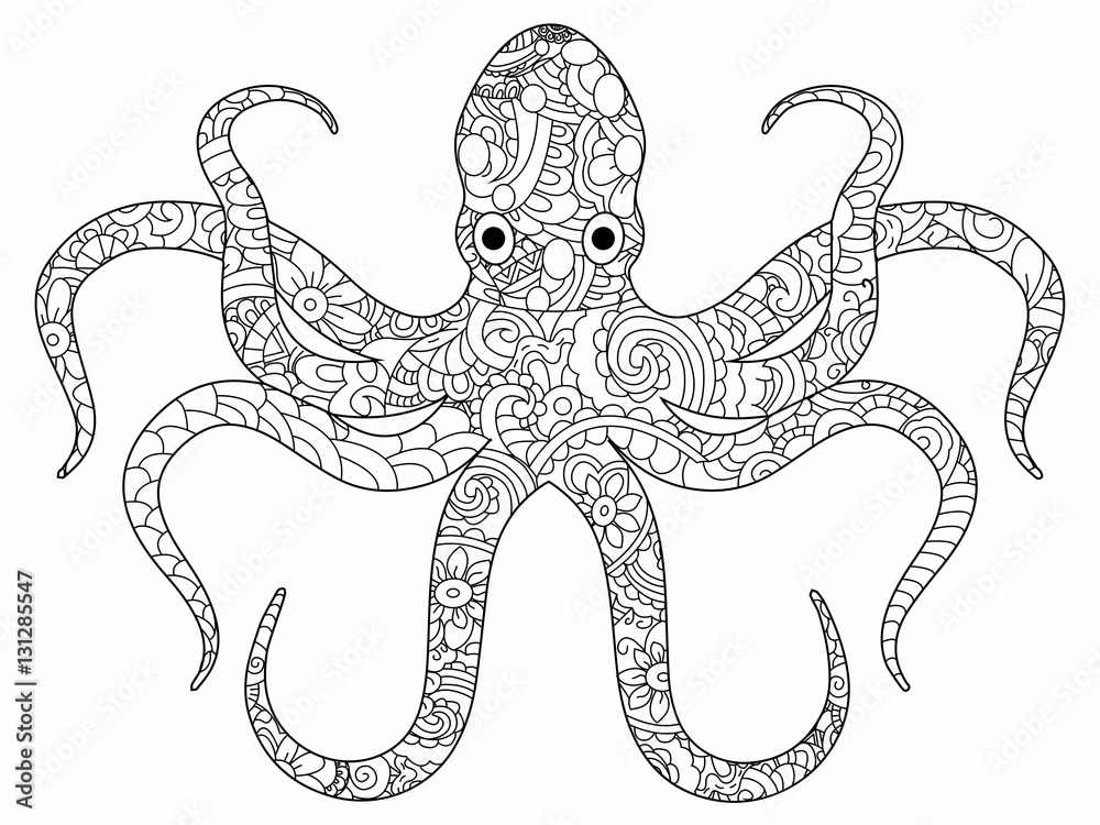 Octopus coloring book for adults vector vector
