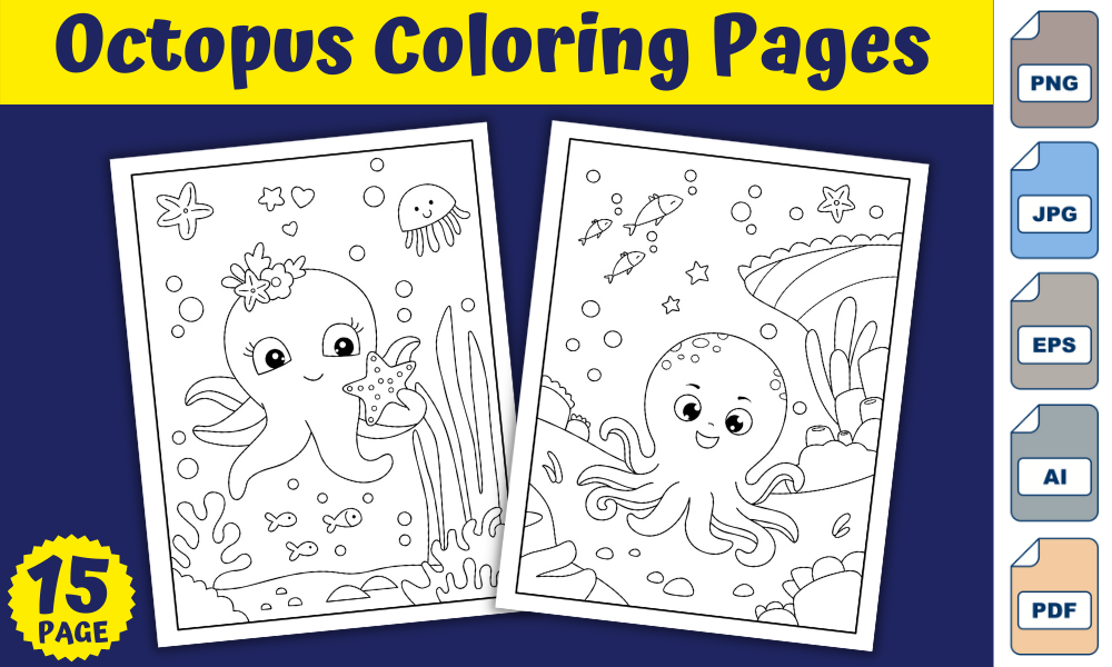 Octopus coloring pages for kids