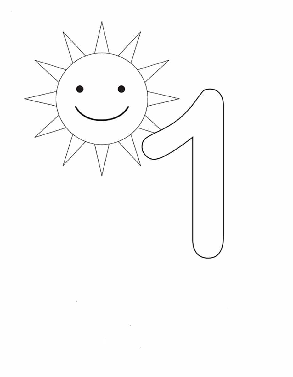 Number one and the sun coloring page