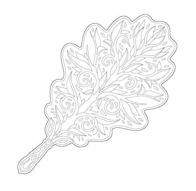 Premium vector line art for coloring book with vintage oak leaf