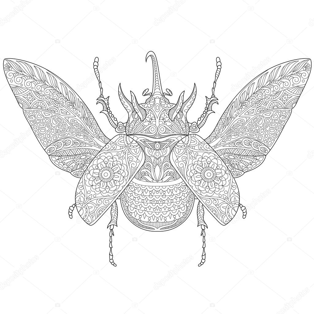 Zentangle stylized rhinoceros beetle stock vector by sybirko