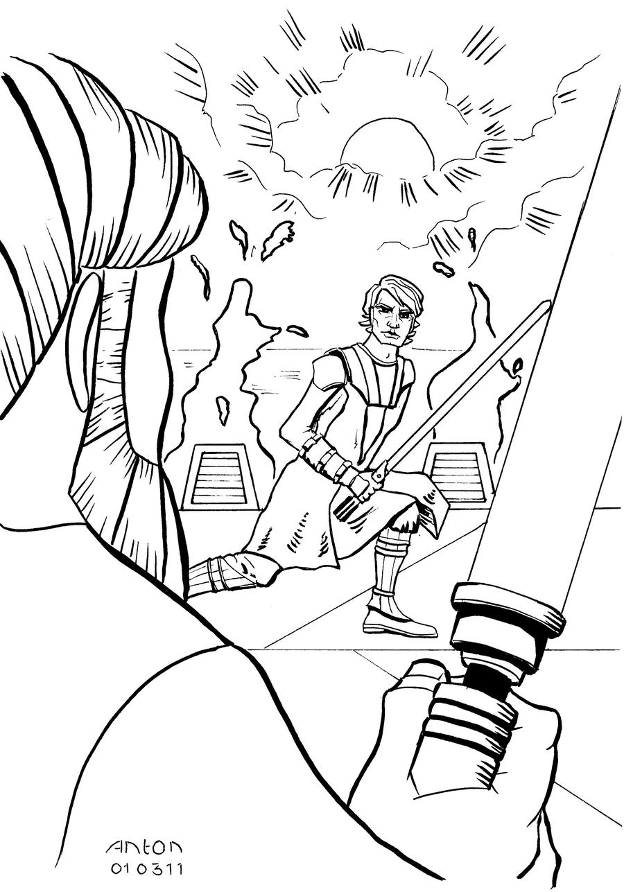 Anakin and obi wan on mustafar by antonvandort on