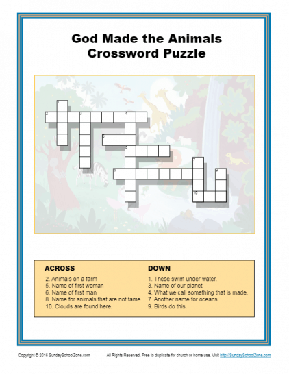 God made the animals crossword puzzle