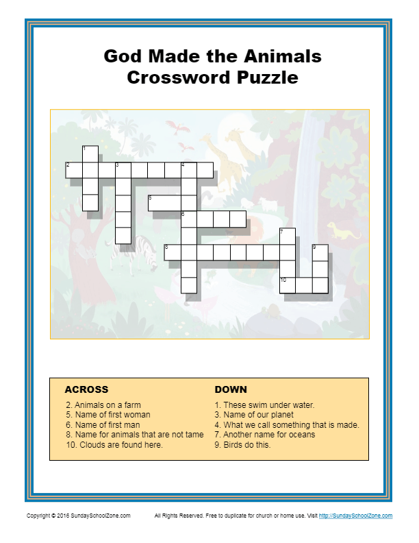 God made the animals crossword puzzle