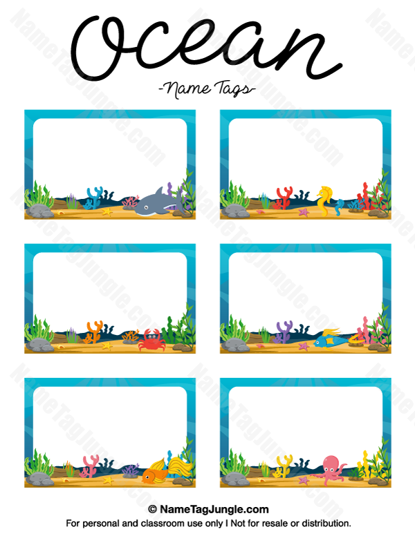 Free printable ocean name tags the template can also be used for creating items like labels and place cards downloaâ classroom name tags ocean names name tags