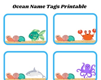 Ocean childrens name tag instant download x nametag placemat setting gift tag white background printable girls boys unisex