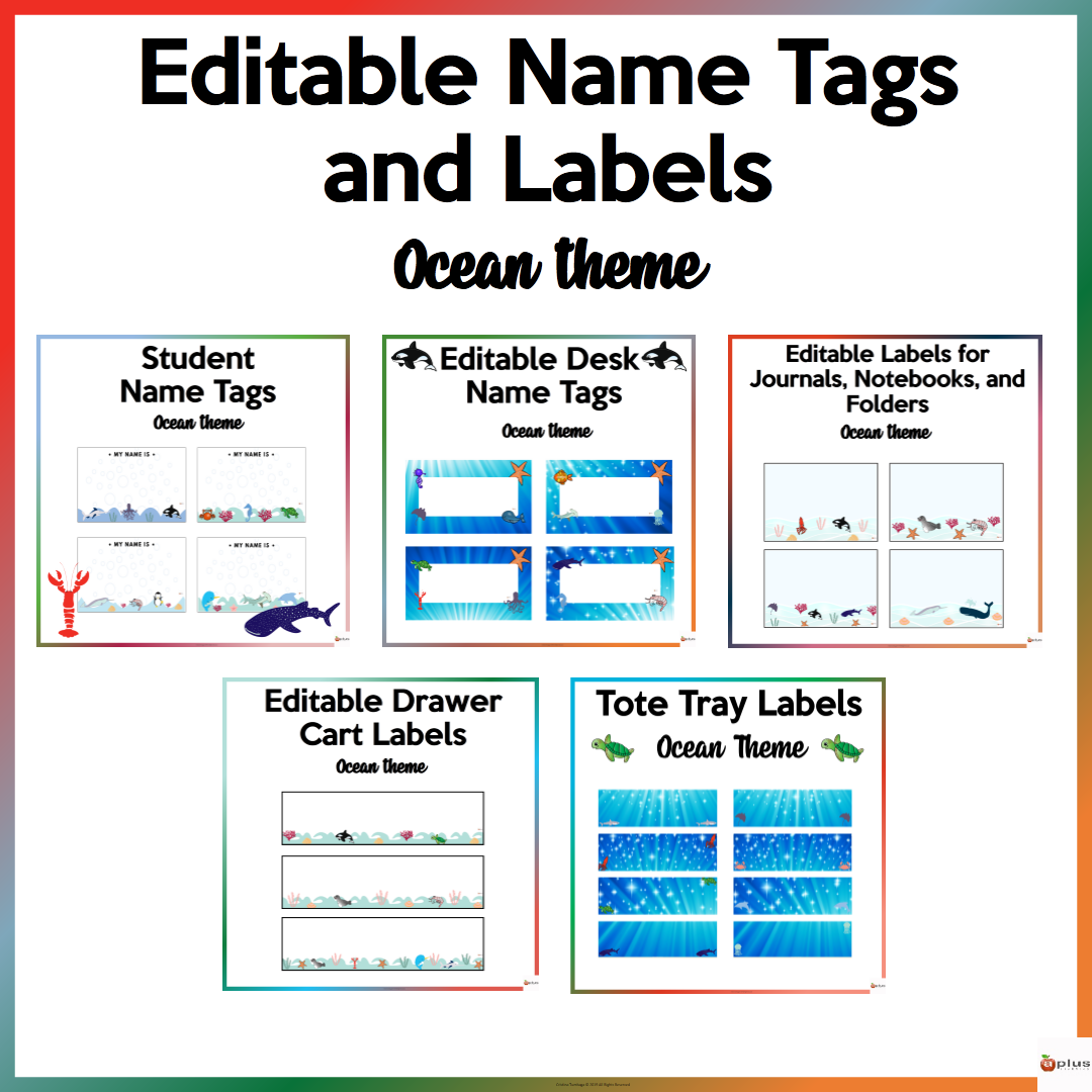 Editable name tags and labels ocean theme bundle made by teachers