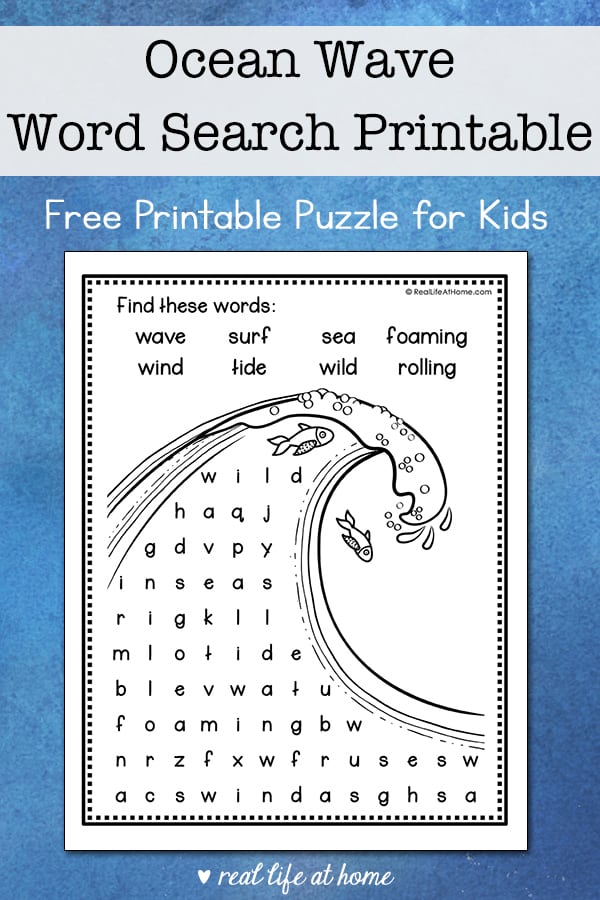 Easy and free ocean wave word search printable for kids