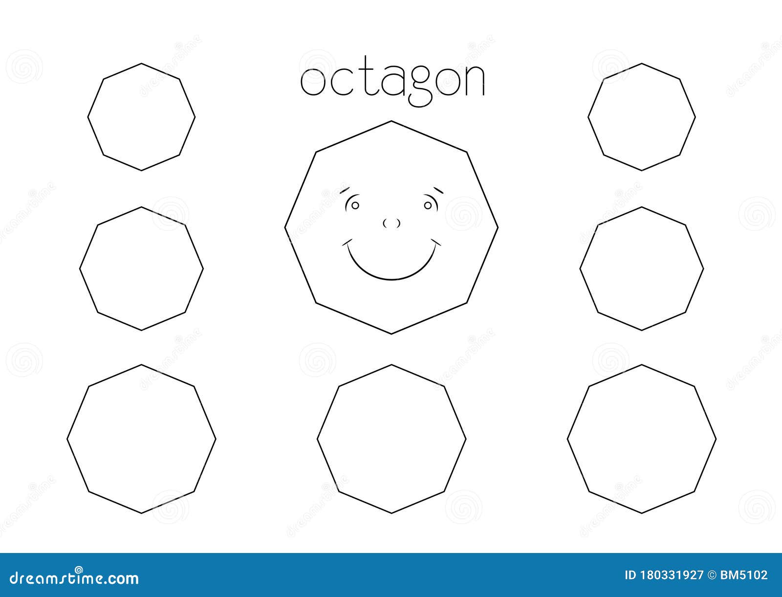 Educational coloring page eight sided shape stock illustration