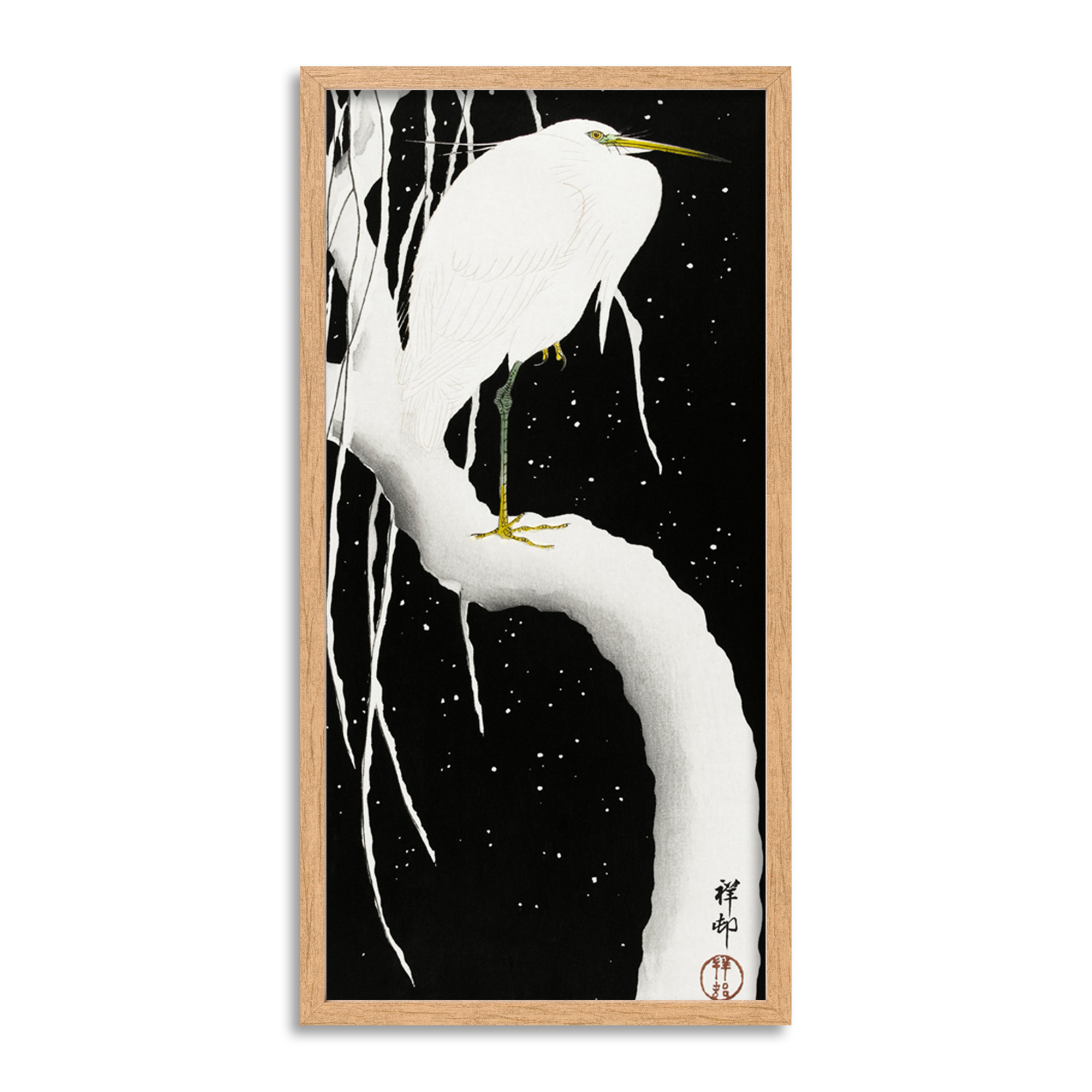 Ohara koson heron in snow japanese painting long framed wall art x in