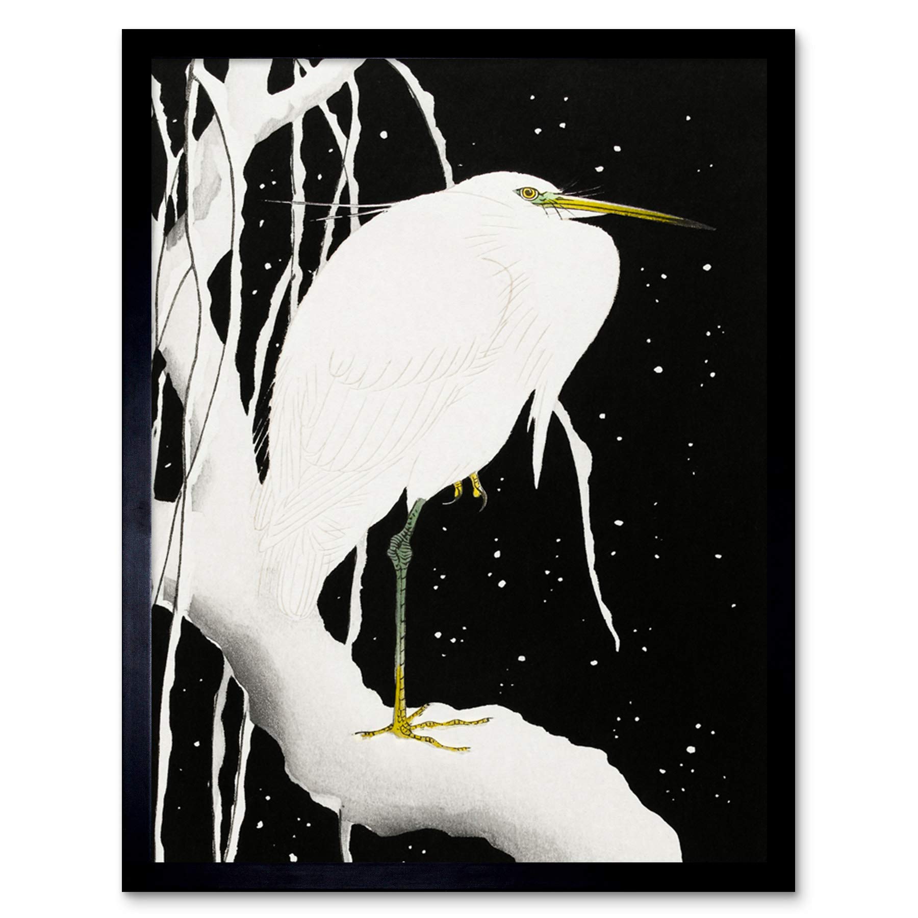 Ohara koson heron in snow japanese painting art print framed poster wall decor x inch posters prints