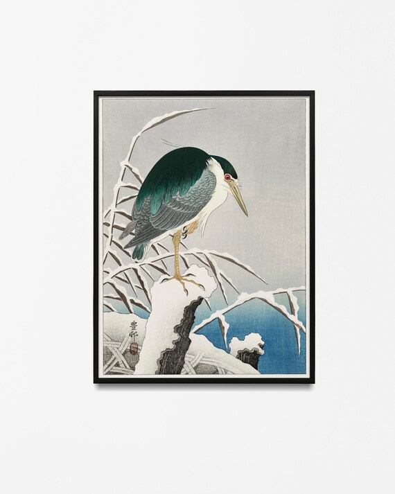 Bird heron art print by ohara koson vintage poster bird wallhaning decoration for your scandinavian home
