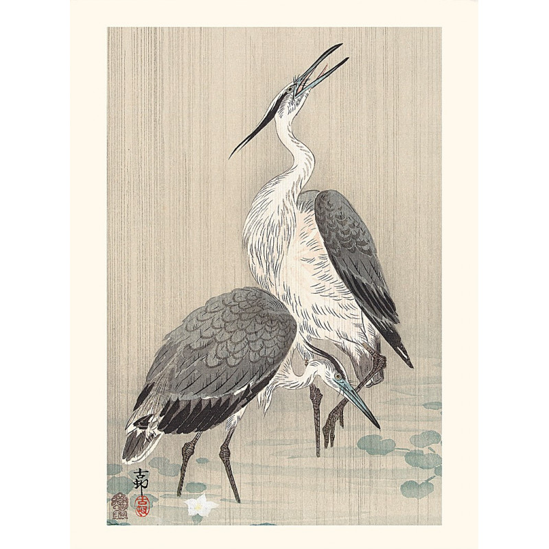 Japanese print gray herons ohara koson