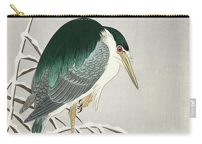 Heron in snow zip pouch by ohara koson