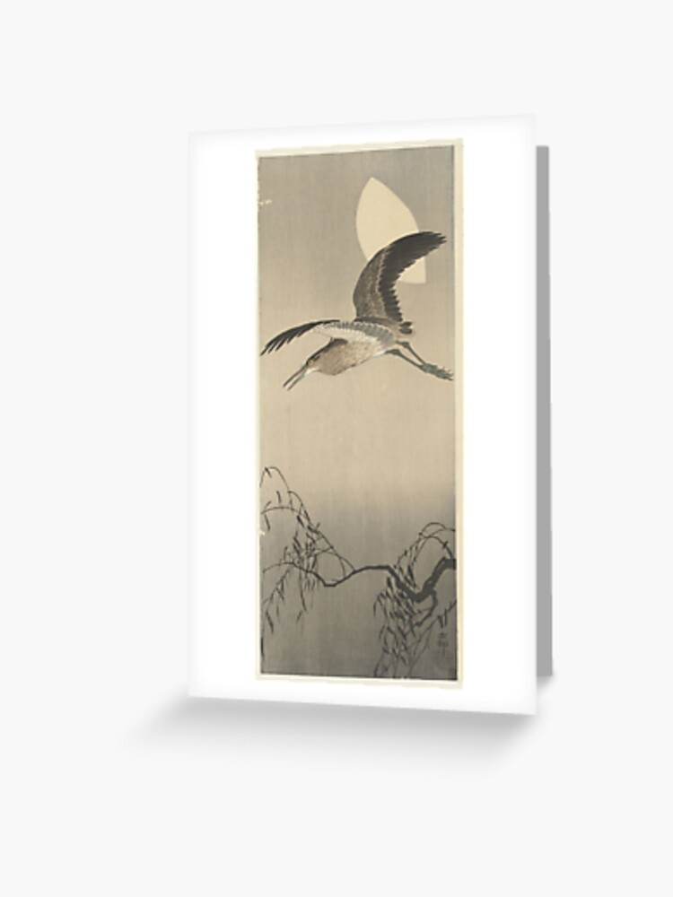 Ohara koson heron and moon greeting card for sale by teearthy