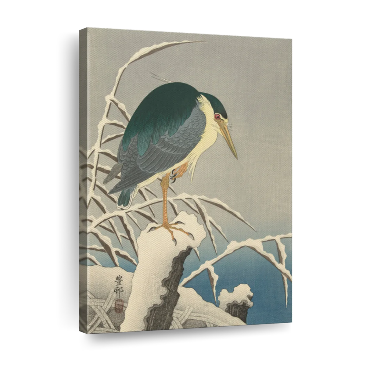 Heron in snow art canvas prints frames posters