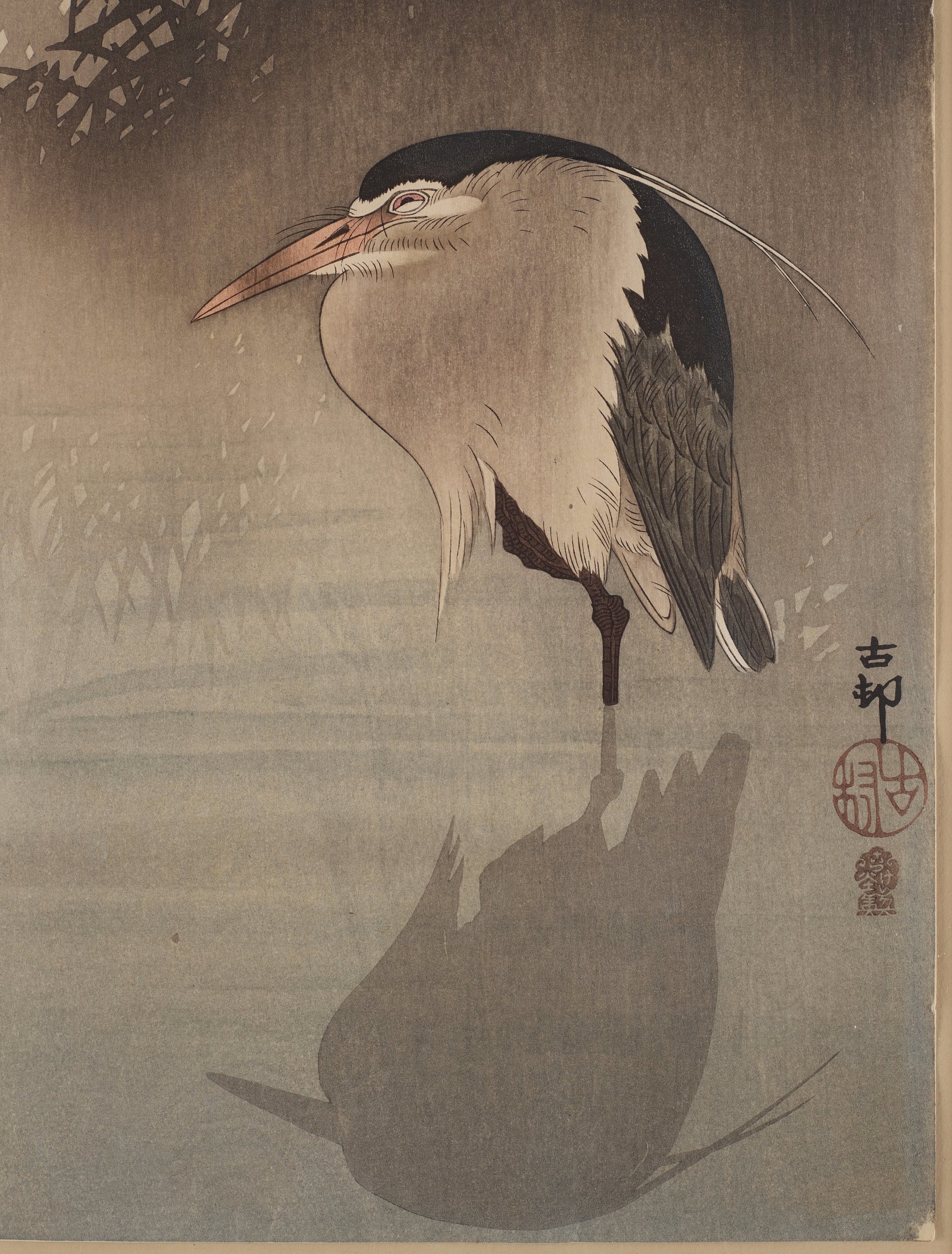 Ohara koson heron under moon