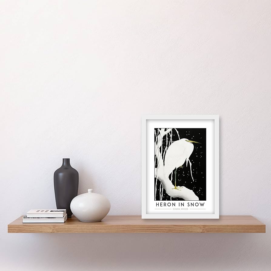 Ohara koson heron in snow painting artwork framed wall art print a home kitchen