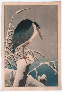 Ohara koson woodblock heron in snow c
