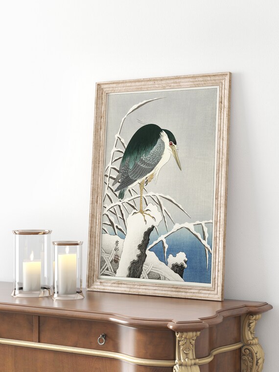 Bird heron art print by ohara koson vintage poster bird wallhaning decoration for your scandinavian home