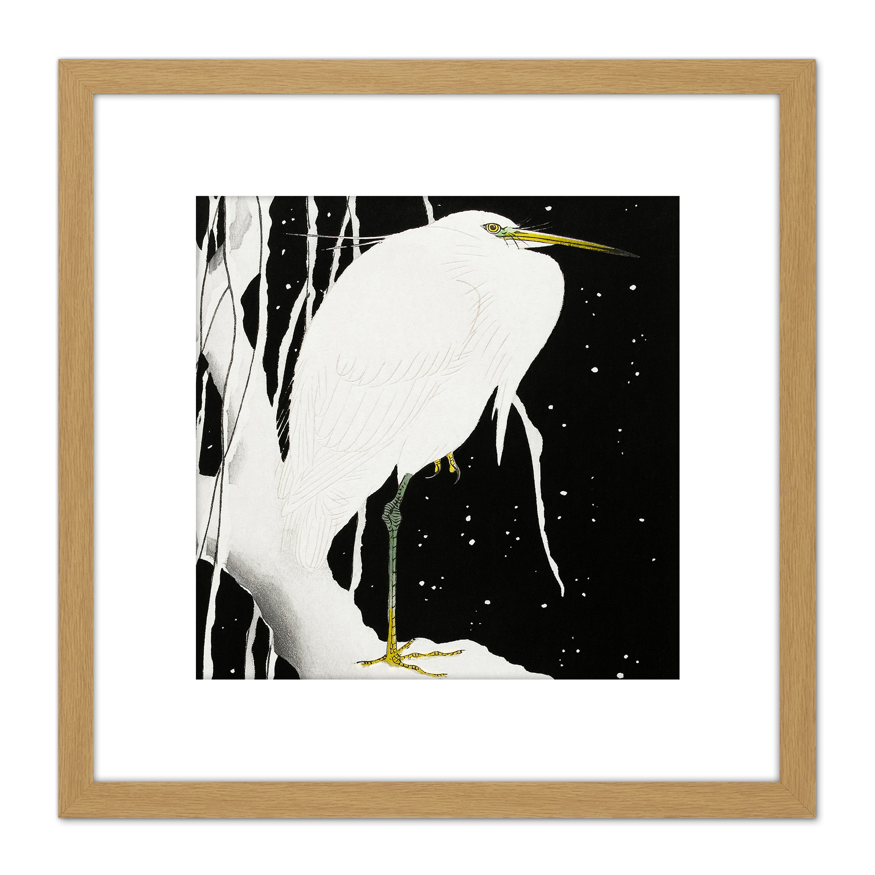 Ohara koson heron in snow japanese painting square framed wall art x in
