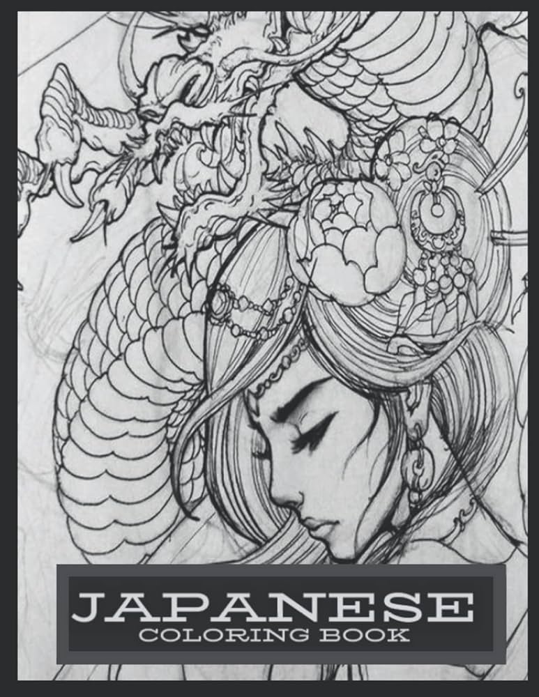 Japan tattoo coloring book unique tattoo designs for coloring as a template for training sessions or as a body tattoo template japanese coloring book