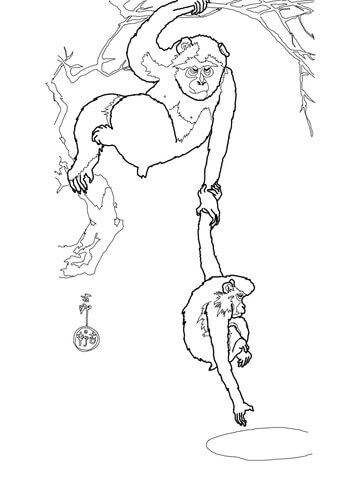 Snow monkey with her child by ohara koson coloring page free printable coloring pages