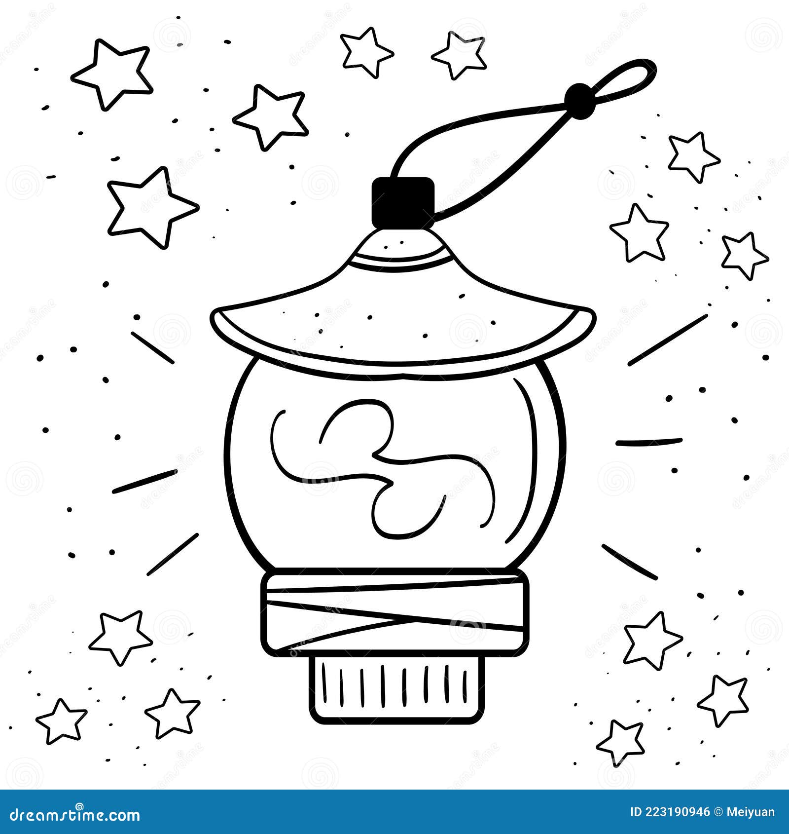 Lantern or oil lamp with stars around illustration for coloring stock vector