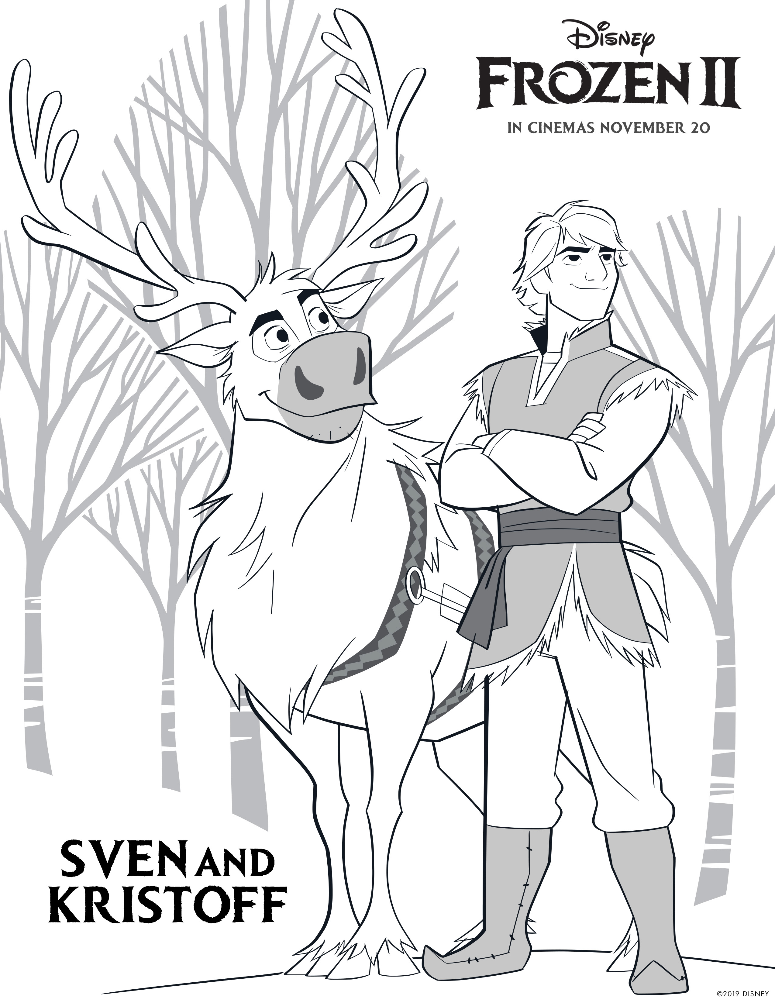 Frozen free coloring pages with elsa anna olaf kristoff bruni and nokk