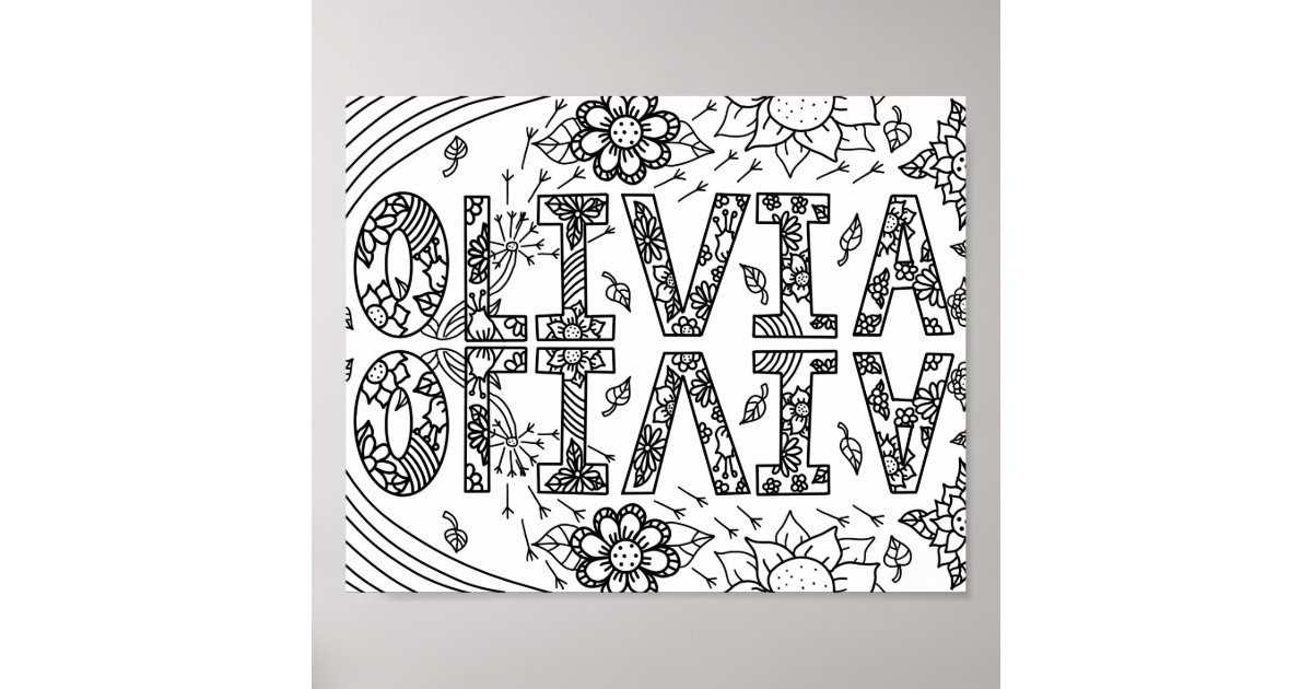 Black and white coloring page girls name olivia poster