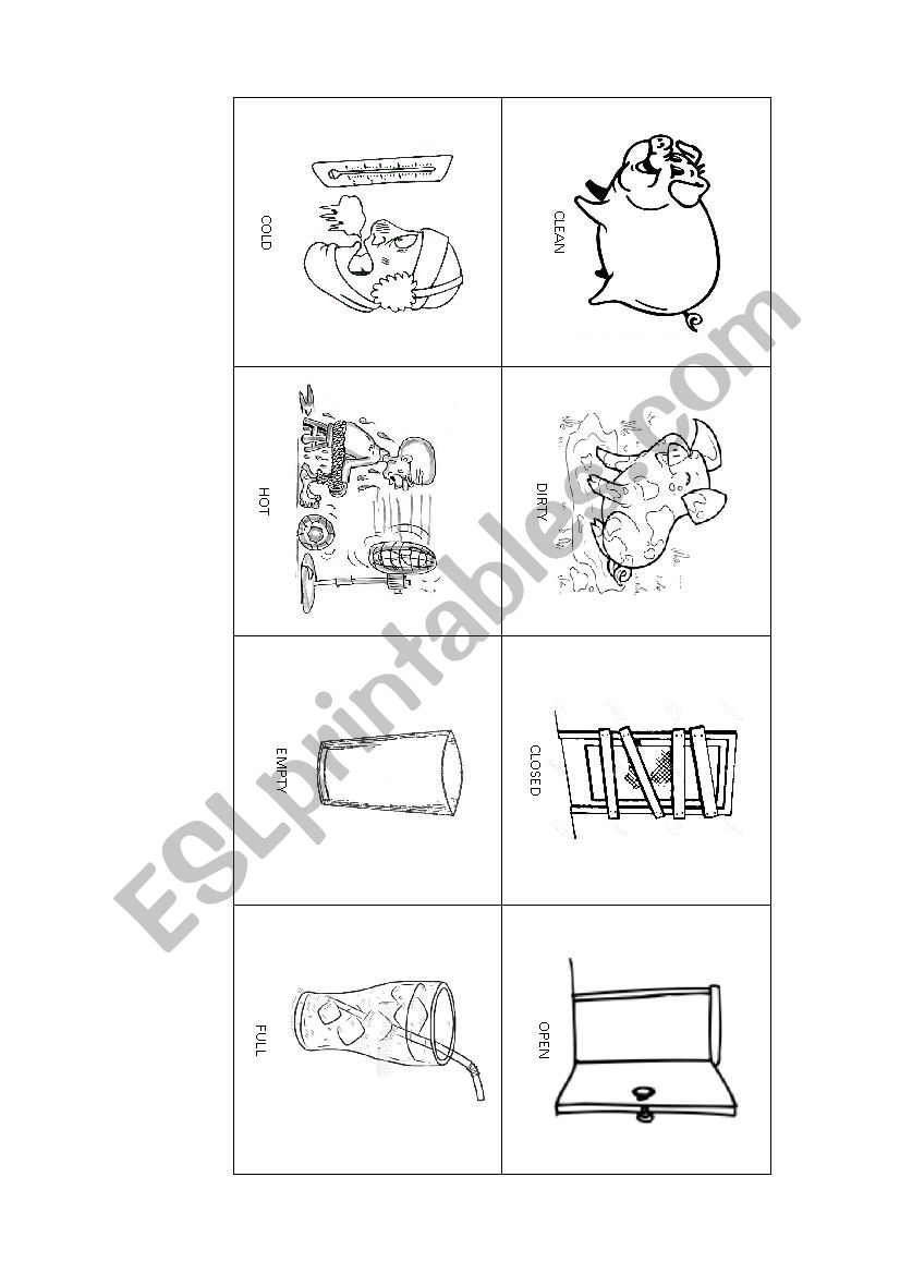 Opposites flashcards for coloring