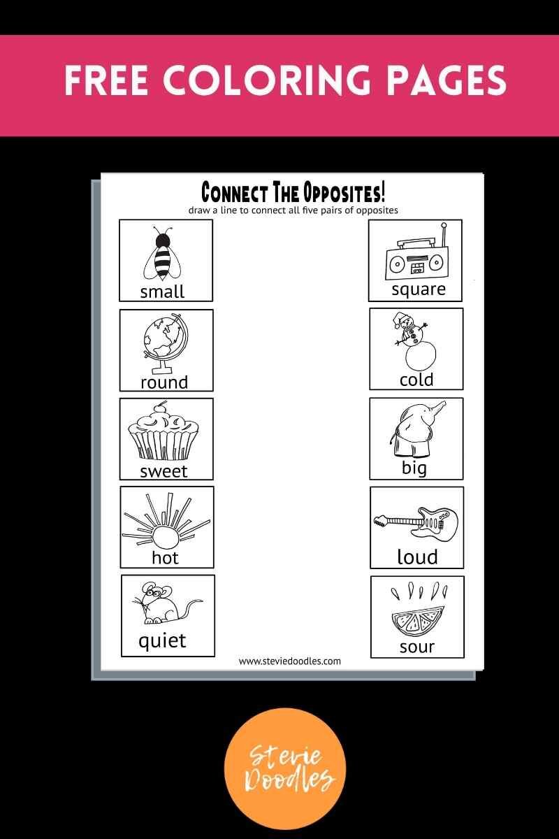 Free opposites coloring pages â stevie doodles