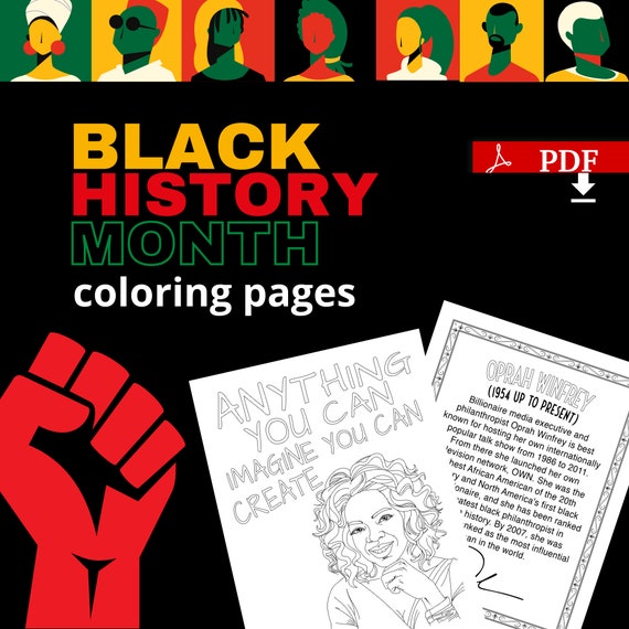 Best value black history month coloring pages digital download oprah winfrey historical black african american hero with fun facts