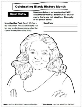 Oprah winfrey coloring page and research task by missharmons room