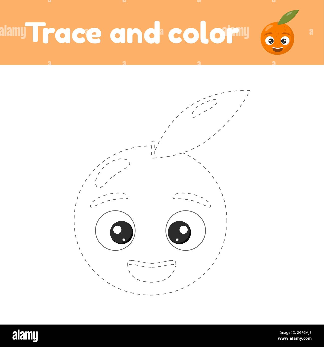 Coloring book with cute fruit orange for kids kindergarten preschool and school age trace worksheet development of fine motor skills and handwriti stock vector image art