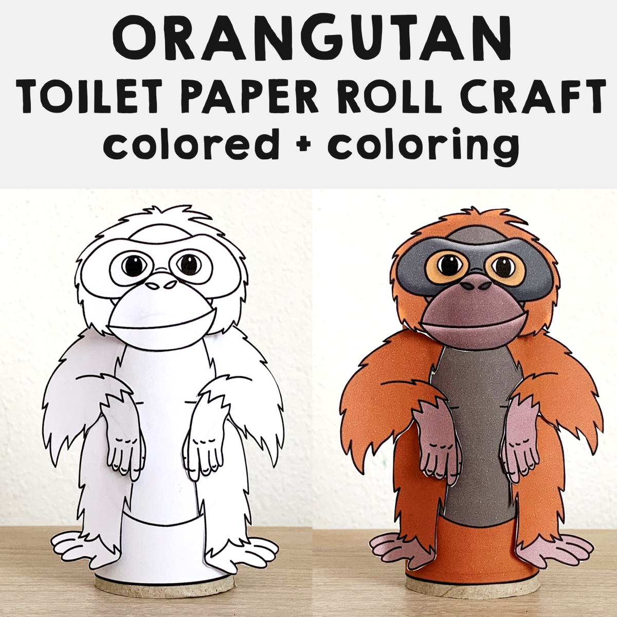 Orangutan toilet paper roll craft printable asian animal coloring activity made by teachers