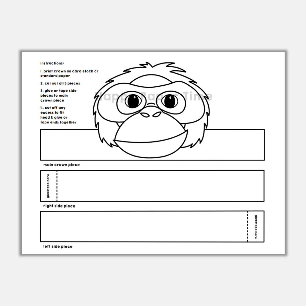 Orangutan paper crown printable asian animal coloring craft made by teachers
