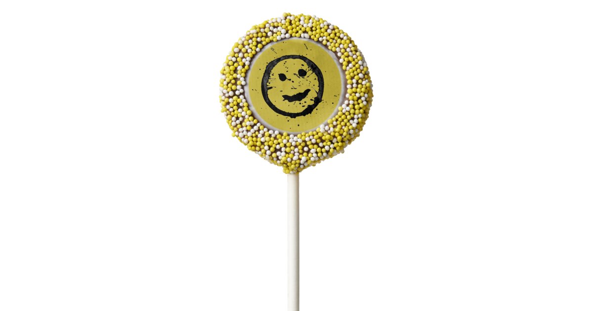 Cool stained happy smiling face yellow chocolate covered oreo pop