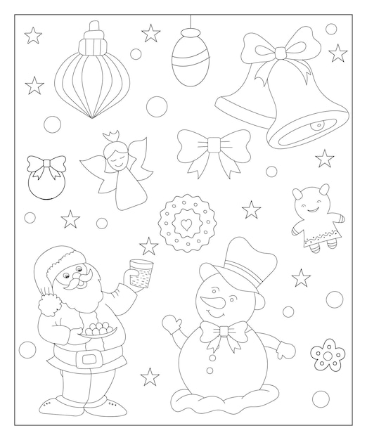 Premium vector coloring page of a decorated christmas tree with gifts vector black and white illustration