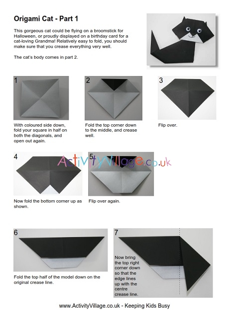 Origami cat model for kids to fold