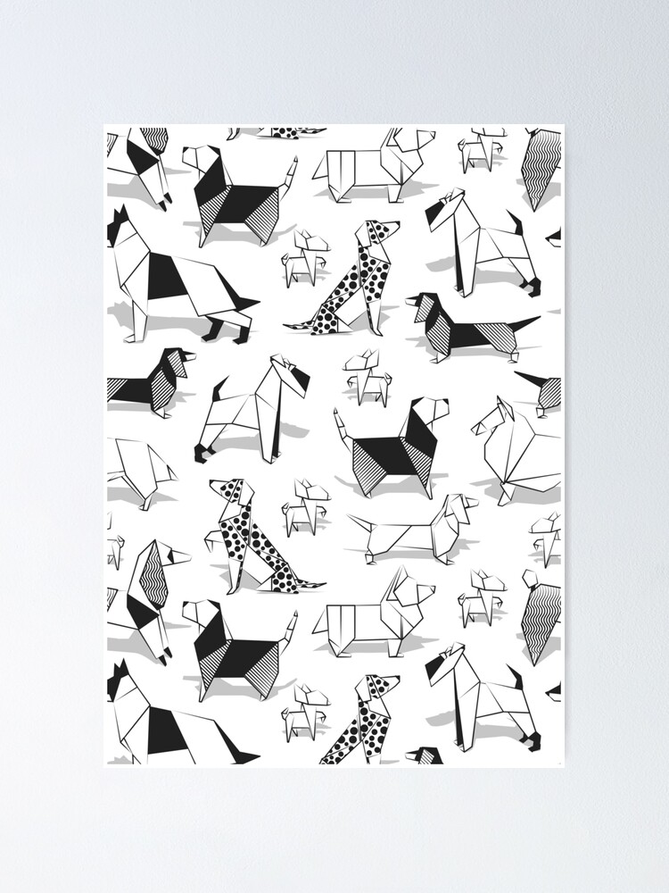 Origami doggie friends white background coloring paper chihuahuas dachshunds corgis beagles german shepherds collies poodles terriers dalmatians poster for sale by selmacardoso