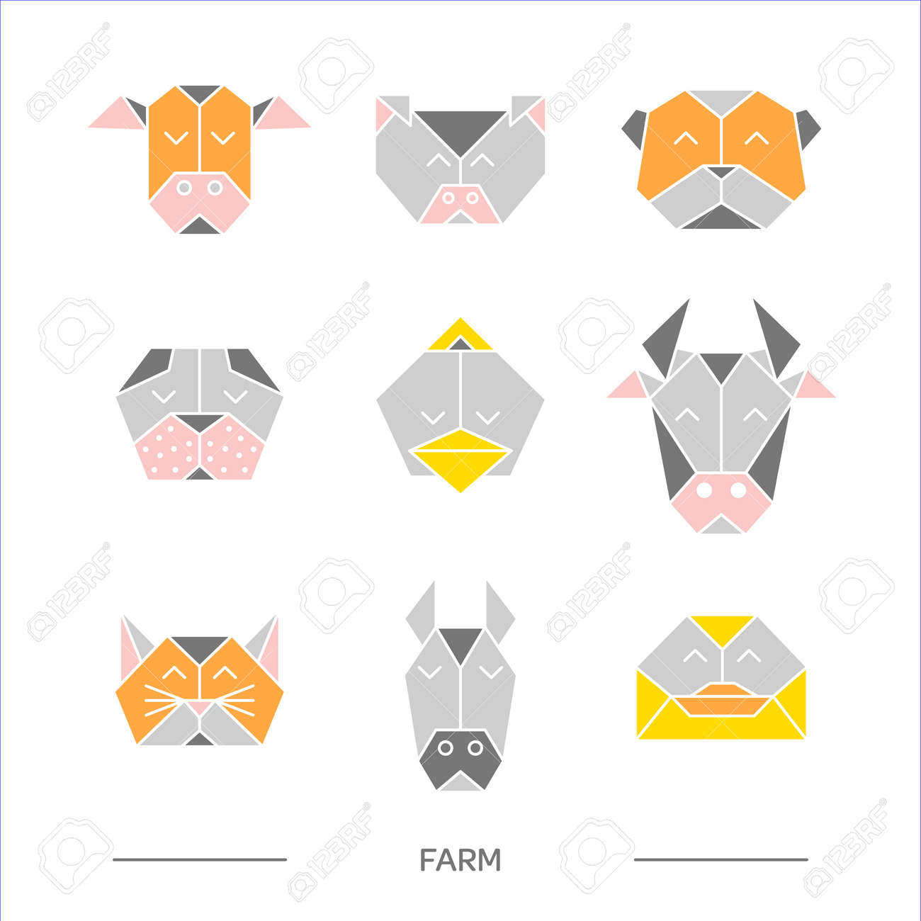 Flat origami animals geometric line design icon set vector origami animals for tattoo or coloring book vector origami zoo animals vector origami farm animals collection royalty free svg cliparts vectors and stock