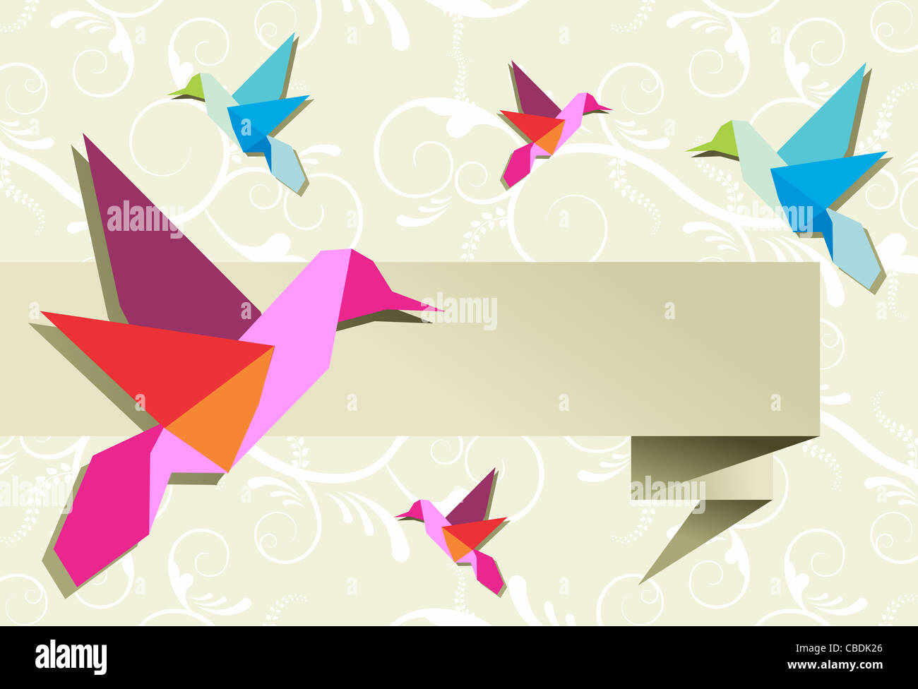 Origami hummingbird design in pastel colors palette background vector file available stock photo