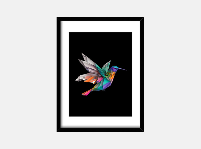 Lorful origami hummingbird framed print