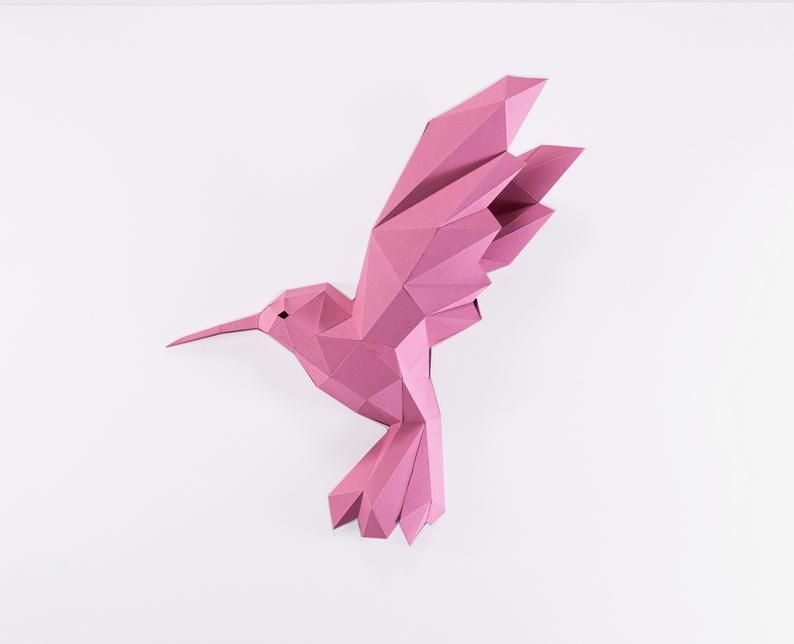 Hummingbird paper craft digital template origami pdf download diy low poly wall decor wall art